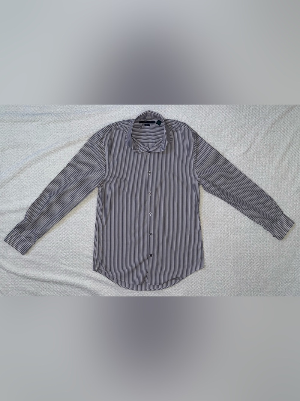 Perry Ellis Men’s Charcoal, Gray & Purple Pinstripe Dress Shirt